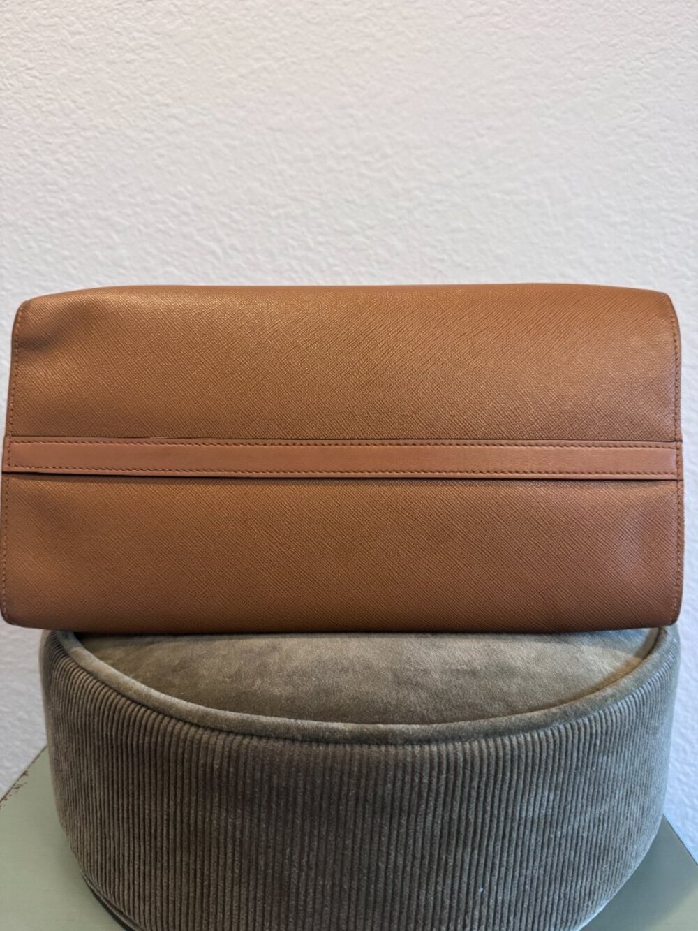Prada Saffiano Leather Brown Tan Satchel Tote Crossbody Bag - Picture 6 of 14